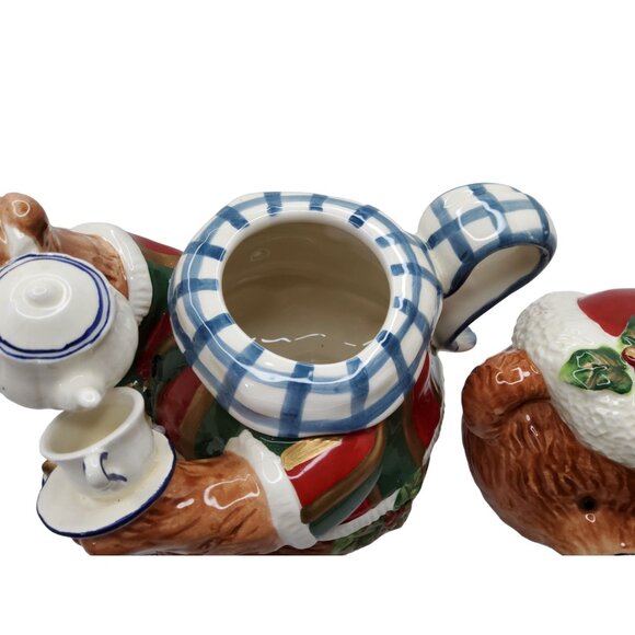 Vtg Cracker Barrel Ceramic Santa Teddy Bear ChristmasTeapot Hand Painted, with b - Picture 6 of 8